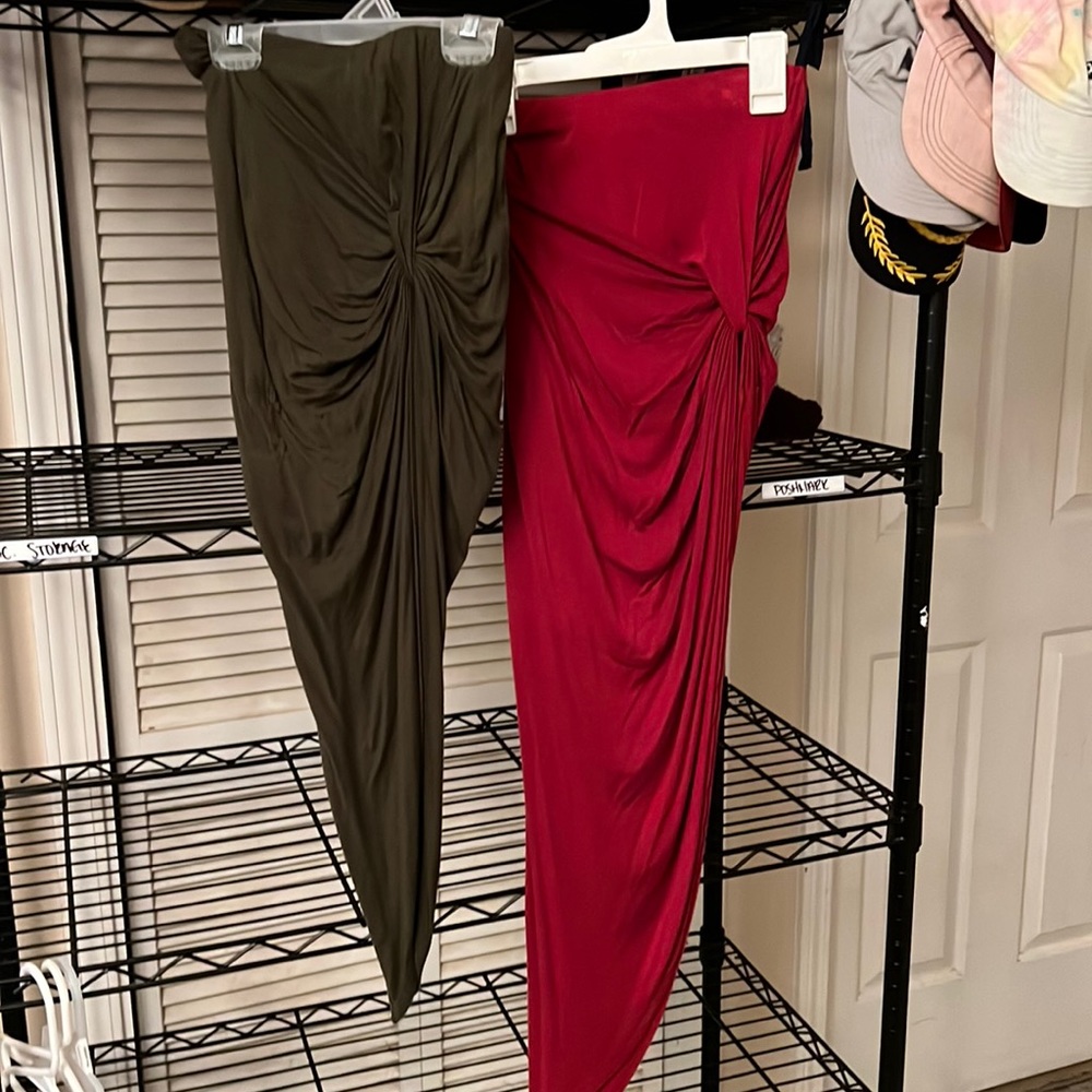 Olive Green & Maroon tied skirt